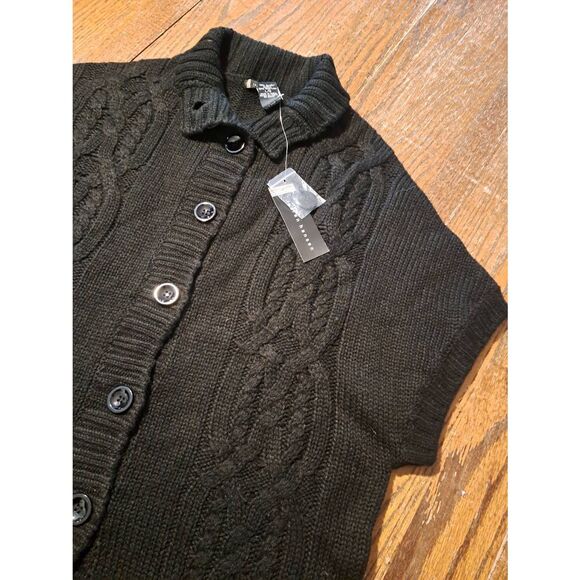 New Lauren Hansen Womens Size Large Black Button Front Knit Cable Sweater NWT - Picture 2 of 3